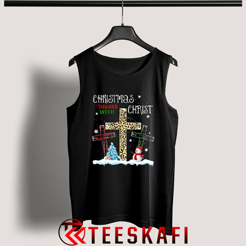 Christmas Begins With Christ Xmas Tree Tank Top Size S-3XL
