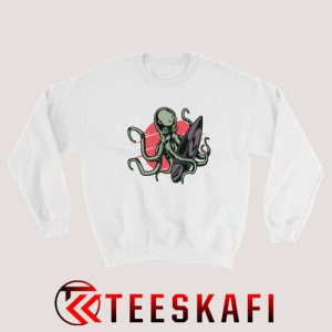 Funny Surfing Octopus Graphic Sweatshirt Size S-3XL